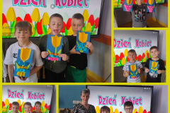 uczniowie z własnoręcznie wykonanymi laurkami